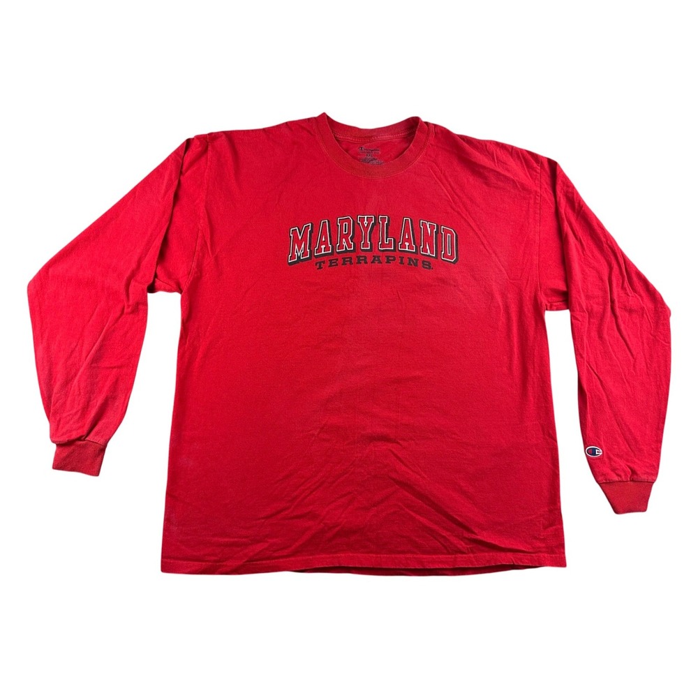 Champion Maryland Terrapins T-Shirt XXL Red Fear The Turtle Graphic Long Sleeve